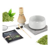 7 Piece Matcha Set, Fouet Matcha, Macha Tea Set with Matcha Spoon, Whisk Holder, Matcha Balai, Shovel, Strainer, Matcha Kit Traditional Japanese Tea Ceremony Best Gift for Lovers, Blanc pur