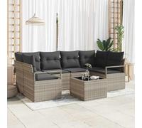 7-Piece Modular Outdoor Patio Sofa Set with Table, Light & Dark Grey, Waterproof Poly Rattan & Powder-Coated Steel, Modern Garden Furniture for Terrace, Balcony, Backyard Relaxation and Entertaining