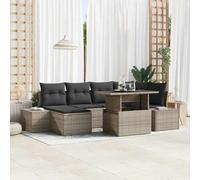 7-Piece Modular Outdoor Sofa Set with Cushions, Grey Patio Furniture, Modern Garden Lounge Set with Adjustable Table, Rattan Sectional Sofa for Terrace, Balcony, Backyard, Durable and Water Resistant