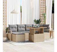 7-Piece Outdoor Dining Set Beige and Grey, Modern Patio Furniture with Storage, Modular Garden Table and Chairs for Terrace, Balcony, Backyard, Rattan Sofa Set with Adjustable Feet and Cushions