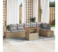 7-Piece Outdoor Dining Set, Patio Furniture with Table and 6 Seats, Beige Grey Rattan Sofa for Garden, Terrace, Backyard, Weather-Resistant Poly Rattan, Modular Conversation Set with Storage
