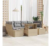 7-Piece Outdoor Patio Furniture Set, Beige and Light Grey Poly Rattan Sofa Sectional with Adjustable Coffee Table, Modular Garden Lounge Set for Terrace, Poolside, Modern Durable Weather-Resistant