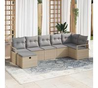 7-Piece Outdoor Patio Furniture Set, Beige and Light Grey Rattan Sofa Sectional with Table and Ottoman, UV Resistant All-Weather Wicker for Garden, Terrace, Poolside Lounge, Durable Steel Frame