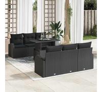 7-Piece Outdoor Patio Furniture Set, Black Wicker Rattan Sofa Sectional with Cushions and Tempered Glass Coffee Table, Modern Garden Lounge Set for Terrace, Poolside, Backyard