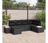 7-Piece Outdoor Patio Furniture Set, Black Wicker Sofa Sectional with Cushions, Modular Garden Lounge Set for Terrace, Poolside, Includes Coffee Table and Ottoman, Durable All-Weather Poly Rattan
