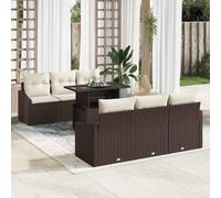 7-Piece Outdoor Patio Furniture Set, Brown and Cream Wicker Rattan Sofa Sectional with Table, Modular Garden Conversation Set for Terrace, Durable All-Weather Resin for Backyard, Poolside, Balcony