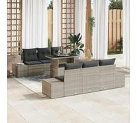 7-Piece Outdoor Patio Furniture Set, Modern Garden Sofa Sectional with Adjustable Height Glass Coffee Table, Lightweight Modular Conversation Set in Light and Dark Gray, All-Weather Wicker Rattan