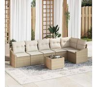 7-Piece Outdoor Patio Furniture Set, Modern Garden Sofa Set with Table in Beige Cream, All-Weather Wicker Rattan Sectional Couch for Balcony Terrace Backyard, Modular Seating Group with Storage