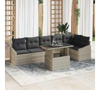 7-Piece Outdoor Patio Furniture Set, Modular Garden Sofa Sectional with Cushions, Glass Coffee Table, Light Grey and Dark Grey, Waterproof Rattan & Powder-Coated Steel for Poolside, Terrace, Backyard