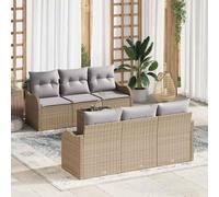 7-Piece Outdoor Patio Furniture Set, Modular Garden Sofa Set with Cushions and Tempered Glass Coffee Table, Beige Grey Rattan Sectional for Terrace, Backyard, Poolside, Weather-Resistant & Storage