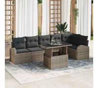 7-Piece Outdoor Patio Furniture Set, Modular Garden Sofa with Cushions & Coffee Table, Water-Resistant Grey Poly Rattan Sectional for Balcony, Terrace, Backyard, Modern Durable All-Weather Lounge Set
