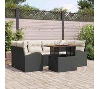 7-Piece Outdoor Patio Furniture Set with Cushions, Black and Cream Garden Sofa with Coffee Table, Modern Rattan Sectional Conversation Set for Backyard, Terrace, Poolside, Durable All-Weather Wicker