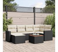 7-Piece Outdoor Patio Furniture Set with Cushions, Black Wicker Resin Garden Sofa Set for Backyard, Terrace, Includes Coffee Table, Corner Seat, Footstool, Weather-Resistant & UV-Protected