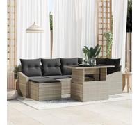 7-Piece Outdoor Patio Sofa Set with Cushions, Modular Garden Furniture Sectional w/ Corner Seat, Ottoman & Table, UV-Resistant Poly Rattan & Powder-Coated Steel Frame in Light and Dark Grey