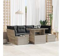 7-Piece Patio Furniture Set, Outdoor Sofa Sectional with Cushions and Adjustable Coffee to Dining Table, Waterproof Poly Rattan & Steel Frame, Modern Grey Garden Lounge Terrace, Backyard, Poolside