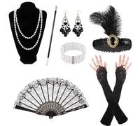 7 Pièces Accessoire Année 20, Accessoires Gatsby Femmes, 1920 Déguisement Accessoires, Ensemble à Thème des Années 20, Charleston Accessoires Année 20 pour la Mascarade Halloween NoëL Carnaval Fête