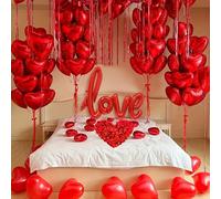 7 pièces Ballon & 400 pièces Pétales de rose artificiels, Set de ballons en lettres rouges "Love", Ballon "Je t'aime", Ballon cœur de 18 pouces, Ballon cœur rouge, Pétales de rose, Convient pour la Sa
