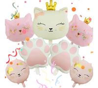 7 Pièces Ballon Helium Chat de Couronne, Ballon Gonflable Chat pour Anniversaire d'Enfant, ChaT BalLon Animaux, Chatons Aluminium BaLlon, Décorations pour Mariage, Anniversaire, Fête