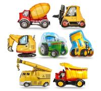 7 Pièces Ballons D'excavatrice, Construction Pelleteuses Ballon, Ballon de Véhicule d'ingénierie, Excavatrice Ballons en Aluminium Anniversaire pour Enfants Garçons Construction Thème Fête