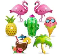7 Pièces Ballons Fête Hawaïenne, Fête d'été Ballon, XXL Ballon de Flamant Rose Ananas, Géant Cactus Tropical Ballons Cocotier en Aluminium Anniversaire Décoration pour Aloha Piscine Plage Thème Fête