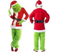7 Pièces Costume De Noël Adulte Grinch Deluxe - Déguisement Père Noël Avec Masque Pour Fête, Bal, Cosplay (Couleur : A, Taille : 3XL)
