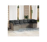 7 pièces de Canapé de Jardin avec Coussins Gris Clair en Rattan Poly, Canapé de Jardin 2 Places avec Rangements & Coussins Gris
