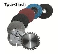7 pièces de lames de scie ronde ProCut de 3 pouces avec des disques de meulage de 75 mm - Construction en acier durable, comprend une lame de scie à chaîne, un ensemble d'outils de coupe de métal pour