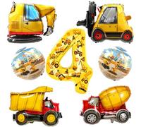 7 Pièces Deco Anniversaire Tracteur,Ballons Tracteur 4 Ans,Ballon Anniversaire 4 Ans Garcon,Ballon de Véhicule D'Ingénierie pour Enfants Construction Thème Fête Deco