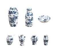 7 pièces en porcelaine chinoise bleue et blanche pour décoration d'intérieur pour maison de poupée, accessoires pour photo, scène de jardin, accessoires de cuisine miniatures en céramique