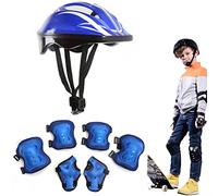 7 Pièces Enfants Casque de Vélo Ensemble Planche à roulettes Genouillères Coudières Protège-Poignets Réglable équipement de Ensemble pour Le Cyclisme en Plein Patinage (Bleu Profond