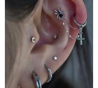 7 pièces Ensemble de boucles d'oreilles décoratives en forme d'araignée, de croix, d'étoile et de lune, boucles d'oreilles cloutées en cubique de zircone délicates pour femmes, pour tous les jours, le