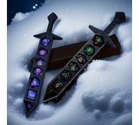 7 pièces Ensemble de dés avec boîte de rangement en forme d'épée en résine ABS imprimée en 3D, convient pour les jeux de plateau TTRPG/RPG ou autres jeux de société | Épée à dés unique, convient pour 