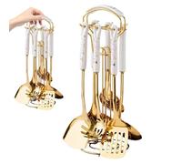 7 pièces/ensemble d'ustensiles de cuisine en acier inoxydable doré avec support, lavable au lave-vaisselle, Kit d'ustensiles de cuisine en métal suspendu comprenant une spatule, une louche, cu