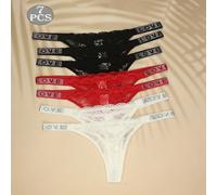 7 pièces Ensemble sexy de lingerie pour femme comprenant un string et un slip avec dentelle florale, strass et décoration de lettre L,M,S,XSDentelle
