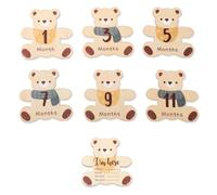 7 pièces / fixes double face en bois pour bébé monuments de dessin animé ours accessoires photo mensuels pour attraper garçons filles croissance