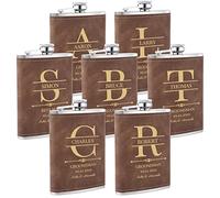 7 Pièces Flasques a Alcool Personnalisés, Flasques Whisky en Inox 304 8oz/227ml Personnalisables pour EVG, Flasque de Mariage Personnalisés pour les Garçons D'Honneur et les Témoins (Marron)