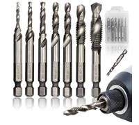 7 Pièces HSS 2-en-1 Foret Taraudeur Coffret Forets Metal et Taraud | M3/M4/M5/M6/M8/M10,Foret Metal à 1/4 Tige Hexagonale,Kit Taraudage Outils,pour le Perçage et le Taraudage pour Aluminium Bois