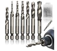 7 Pièces HSS Foret Taraudeur Coffret Foret Metal et Taraud 2-en-1 à 1/4 Tige Hexagonale Kit Taraudage (M3/M4/M5/M6/M8/M10) Outils pour le Perçage et le Taraudage pour Aluminium Bois et Plastique