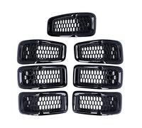 7 Pièces Inserts de Calandre Avant de Voiture Inserts de Calandre en Maille Couverture de Gril Grille Garde Garniture Accessoire Adapté pour Cherokee 2014-2018(Cadre noir