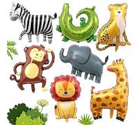 7 Pièces Jungle Safari Ballons, ballon animaux, 3D Ballons De Baudruche Animaux, Lion,Léopard,Girafe,Zèbre,éléphant, Pour anniversaire d'enfant