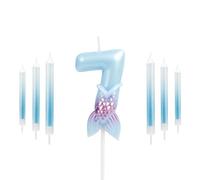 7 pièces La sirène Bougies numériques,Bougies d'anniversaire Numéro 7,3D Bougie Chiffre,sirene Decoration Gateau Anniversaire,Bougies Gâteau Topper Decoration,Pour Les Enfants, Adultes
