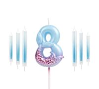 7 pièces La sirène Bougies numériques,Bougies d'anniversaire Numéro 8,3D Bougie Chiffre,sirene Decoration Gateau Anniversaire,Bougies Gâteau Topper Decoration,Pour Les Enfants, Adultes