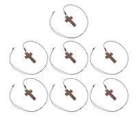 7 Pièces Marron Collier Pendentif Crucifix en Bois, Corde Réglable | Bois D’ébène Poli à Main, Style Simple Bohème Rétro, pour Foi, Vie Quotidienne et Offices