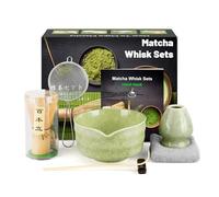 7 Pièces Matcha kit ceremonie japonais, Fouet matcha en bambo, bol matcha, cuillère à thé, Porte-Fouet, kit matcha complet, Coffret matcha, pour la cérémonie du thé, la boisson - Vert