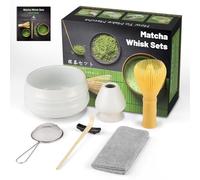 7 Pièces Matcha kit ceremonie japonais, Jaune Fouet matcha en résineux, bol matcha, cuillère à thé, Porte-Fouet, kit matcha complet, Coffret matcha, pour la cérémonie du thé, la boisso
