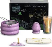 7 pièces Matcha Set, Matcha Balai, Matcha Bol avec bec verseur, Matcha Thé Set avec accessoires pour la cérémonie traditionnelle du Matcha Inclus Matcha Bowl, Matcha Balai, Matcha Tamis et plus,Lila