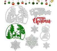 7 Pièces Matrice de Découpe Joyeux Noël, FUKPO Coupe Die Sapin de Noël Martice Decoupe Merry Chrismas Flocon de Neige Cerf Bonhomme de Neige, Dies Noel Pochoir en Métal pour Scrapbooking Carte