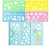 7 pièces Normographe Geographie,Spirograph,Spirographrègle géométrie,Regle Pochoir,Gabarit Cercle, Modèles de Mesure,Jeu de règles