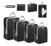 7 Pièces Organisateur Valise, Sac Compression Voyage Imperméable, Rangement Valise pour les Vêtements, Chaussures et Cosmétiques, Packing Cubes Compression, Pochette Voyage