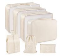 7 Pièces Organiseurs de Bagage pour Voyage, Organisateur Valise Packing Cubes, Voyage Imperméable Set, pour Vêtements Sous-vêtements, Chaussures et Cosmétiques(Beige)